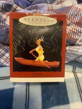 Vintage 1990’sHallmark Keepsake Pocahontas Ornament Yellow Dress & Brown Canoe